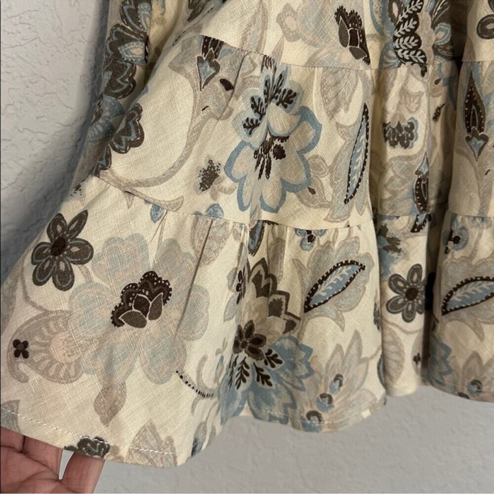 Ann Taylor 100% Linen Tiered Skirt Floral Cottage Boho Prairie Casual Summer 2P - Picture 2 of 5